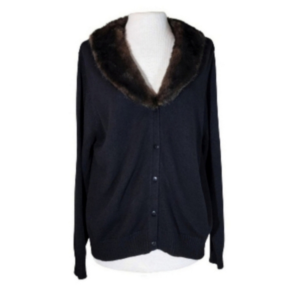 Kathie Lee Collection Sweaters - Kathie Lee Faux Cardigan Vintage Faux Fur Collar Sleeveless Knit Brown Size M…